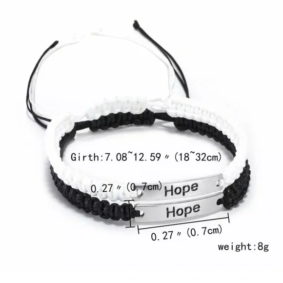 Inspirational Braided Rope Bracelet STRENGTH | COURAGE |POWER BELIEVE White Blk - Picture 2 of 4
